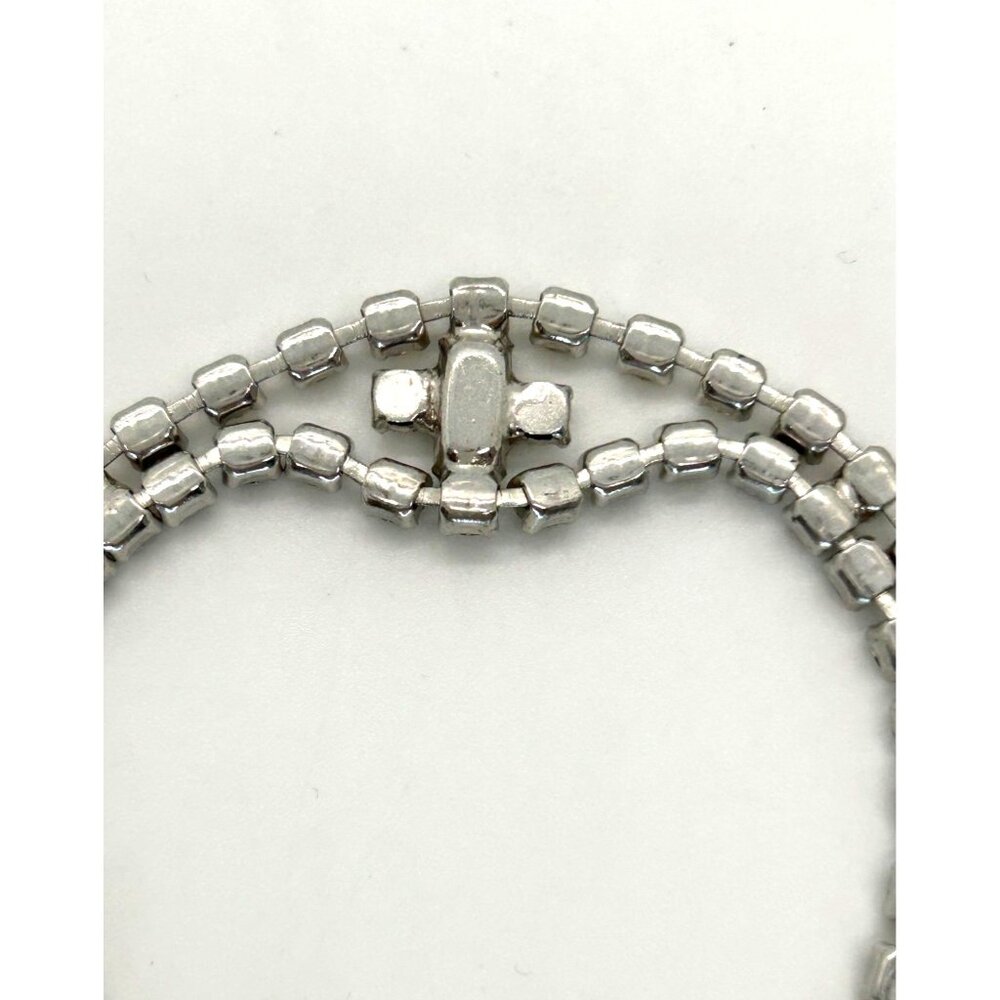 Vintage Clear Rhinestone Bracelet With Double Row Center Baguette Stone 7 Inch - Picture 10 of 10